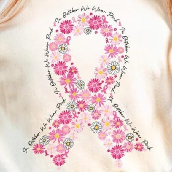 Daisy Floral Breast Cancer Shirt, In October We Wear Pink Tee - Picture 2 of 4